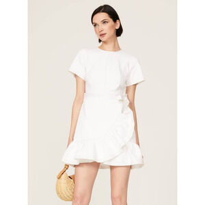 Cinq à Sept Josi Denim Dress Faux-Wrap Short Sleeves White Size 6